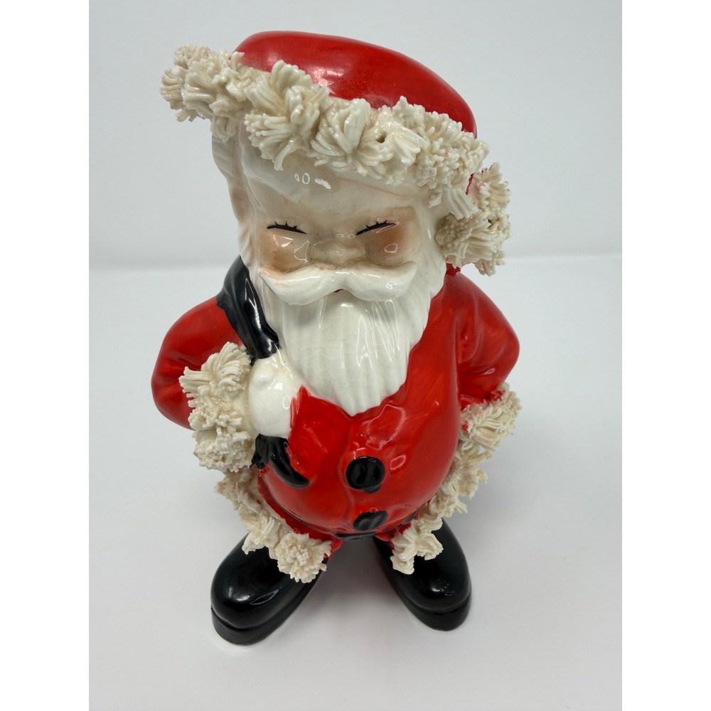 VTG Napco Santa Claus Figurine Ceramic Spaghetti Trim Japan MCM Kitsch Christmas